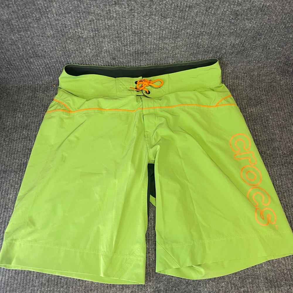 Crocs Board Shorts Mens 34" Lime Green Excellent‎ Mesh Lined Logo Swim Trunks